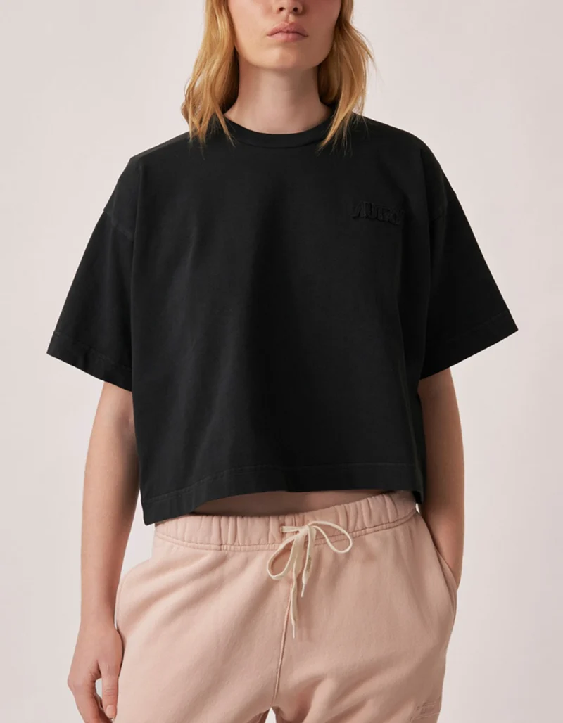 Boxy-Cut T-Shirt mit Label-Stickerei