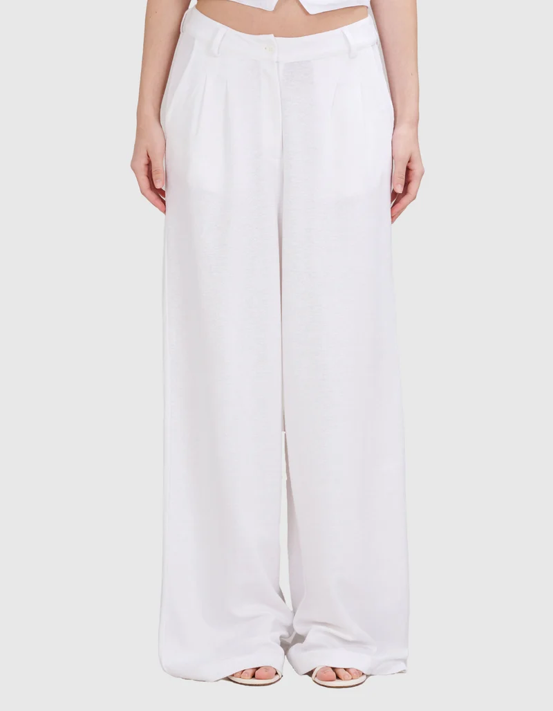 Wide-Leg Leinen-Bundfalten-Hose Plis