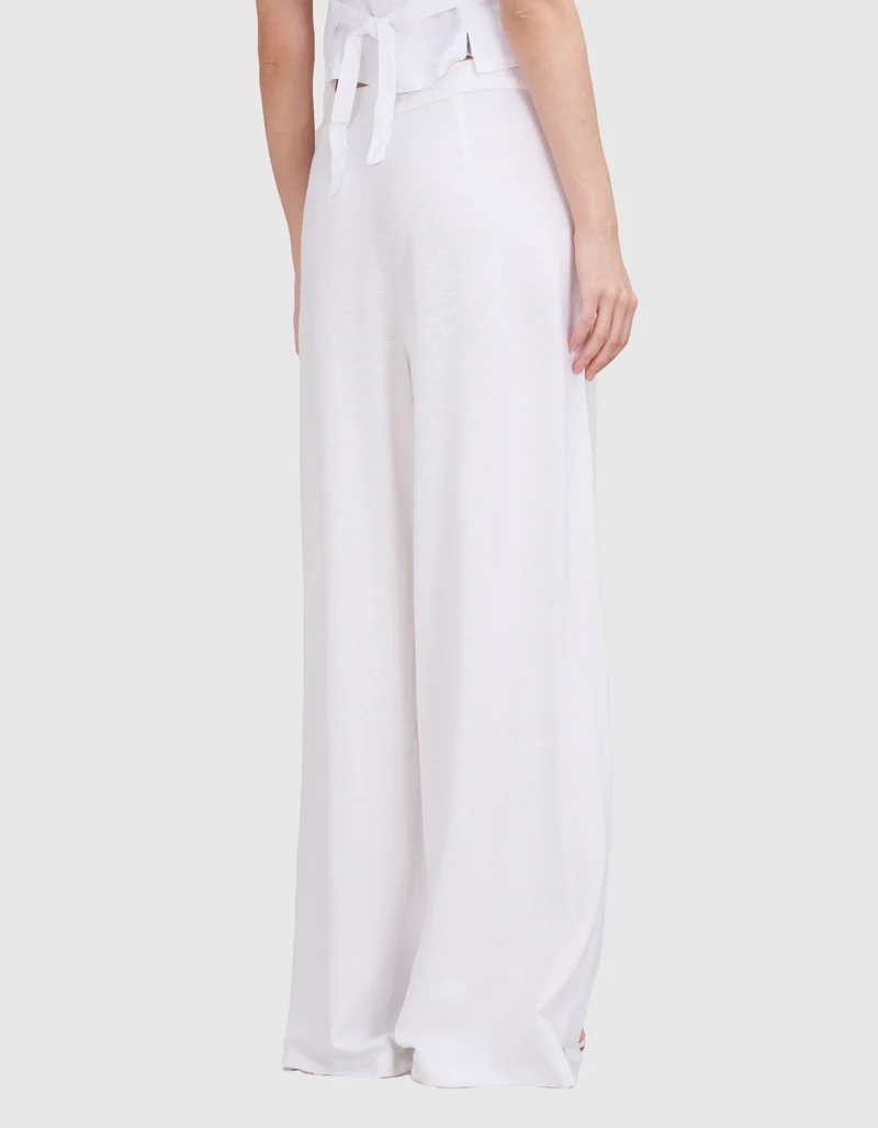Wide-Leg Leinen-Bundfalten-Hose Plis