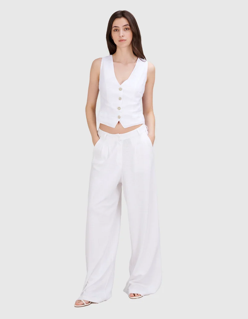 Wide-Leg Leinen-Bundfalten-Hose Plis