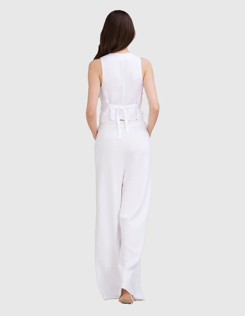 Wide-Leg Leinen-Bundfalten-Hose Plis