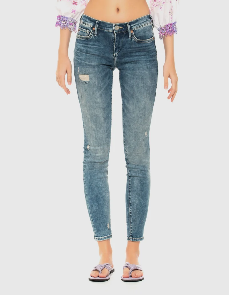Mid-Waist Skinny Jeans mit Destroyed-Details