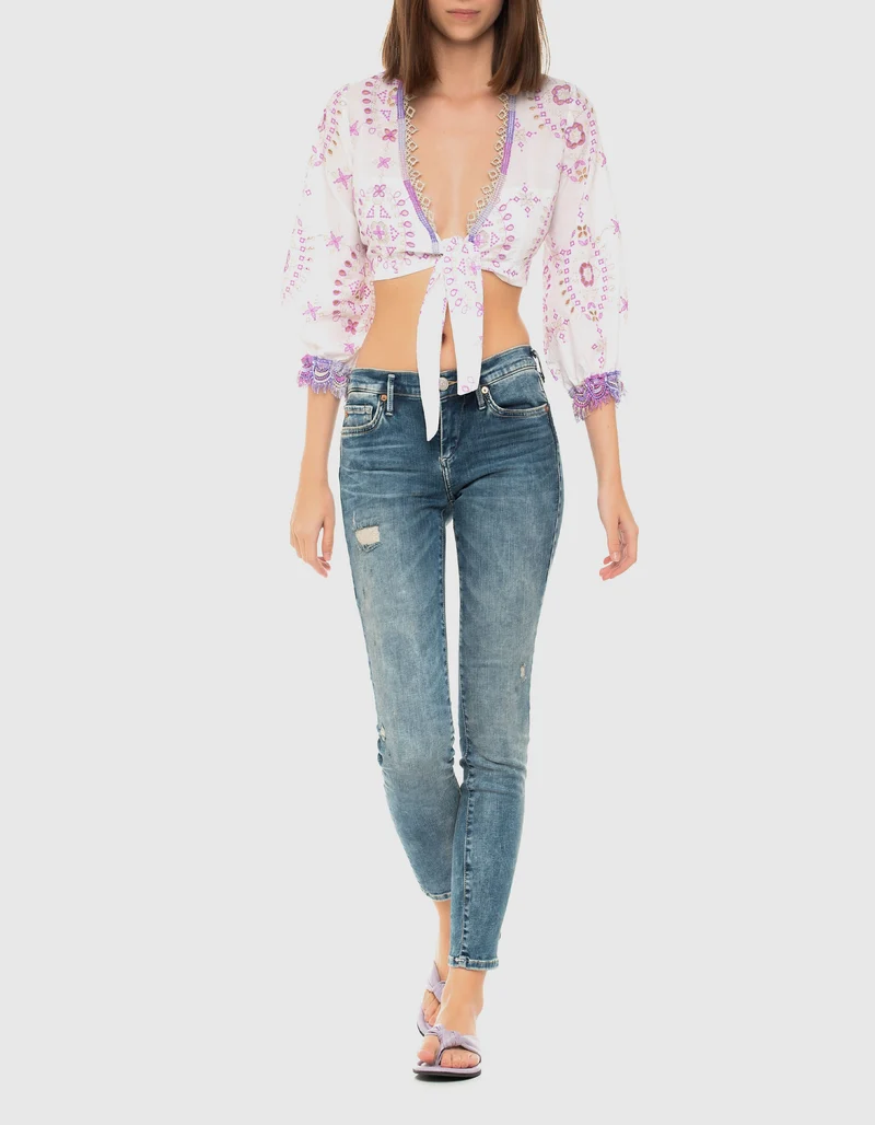 Mid-Waist Skinny Jeans mit Destroyed-Details