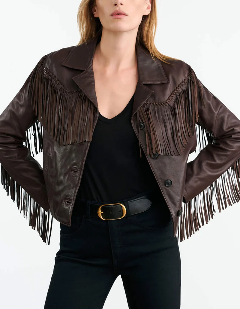 Lammleder-Jacke Eloi mit Fransen-Details