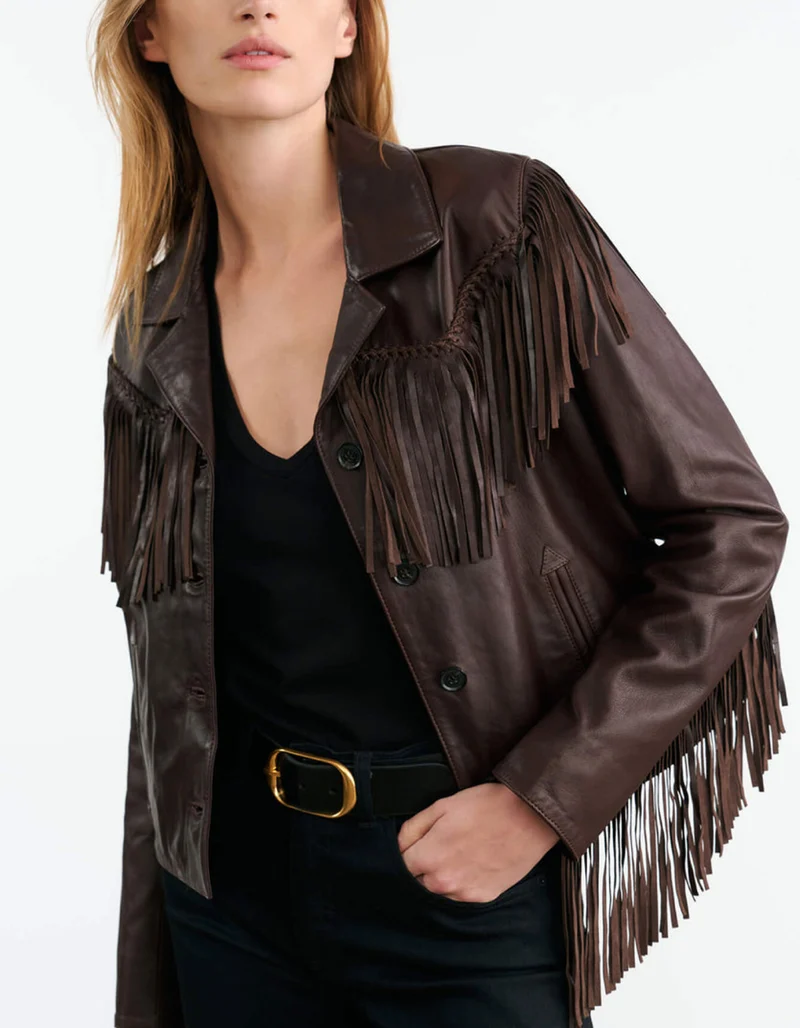 Lammleder-Jacke Eloi mit Fransen-Details
