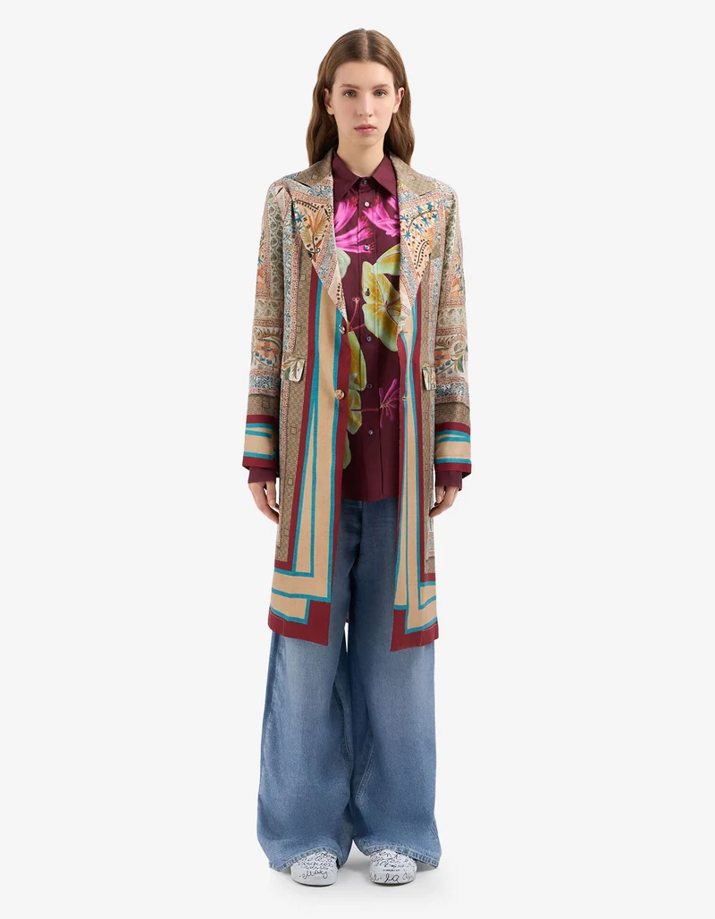 Bedruckte Wide-Leg Seiden-Hose im Denim-Design