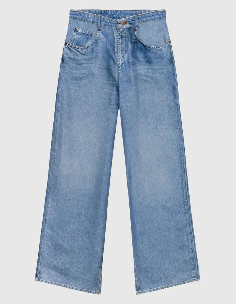 Bedruckte Wide-Leg Seiden-Hose im Denim-Design