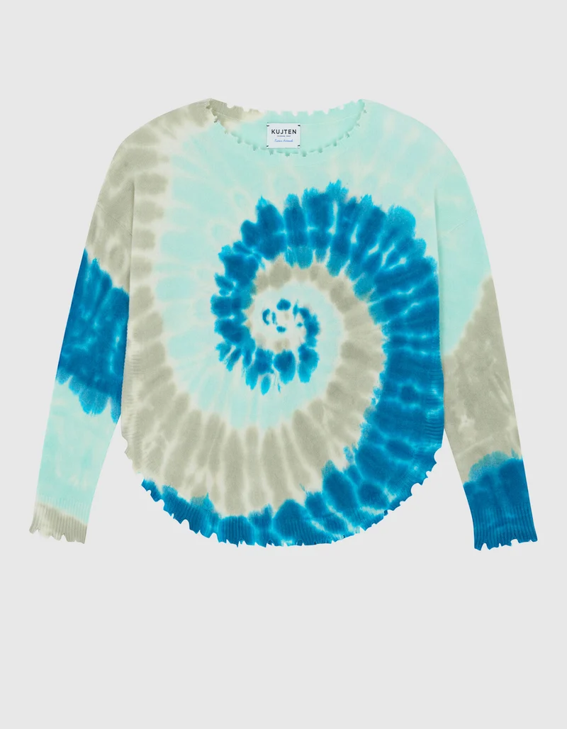 Destroyed Look Kaschmir-Pullover mit Batik-Muster