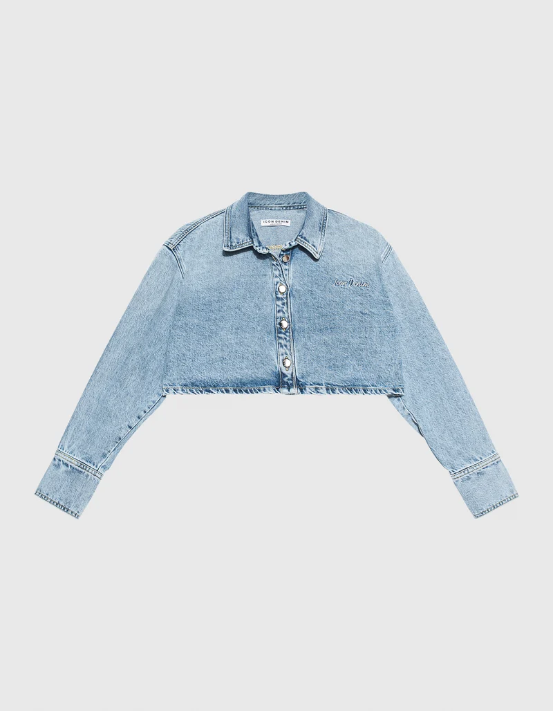 Cropped Jeans-Jacke Amber mit Label-Stickerei