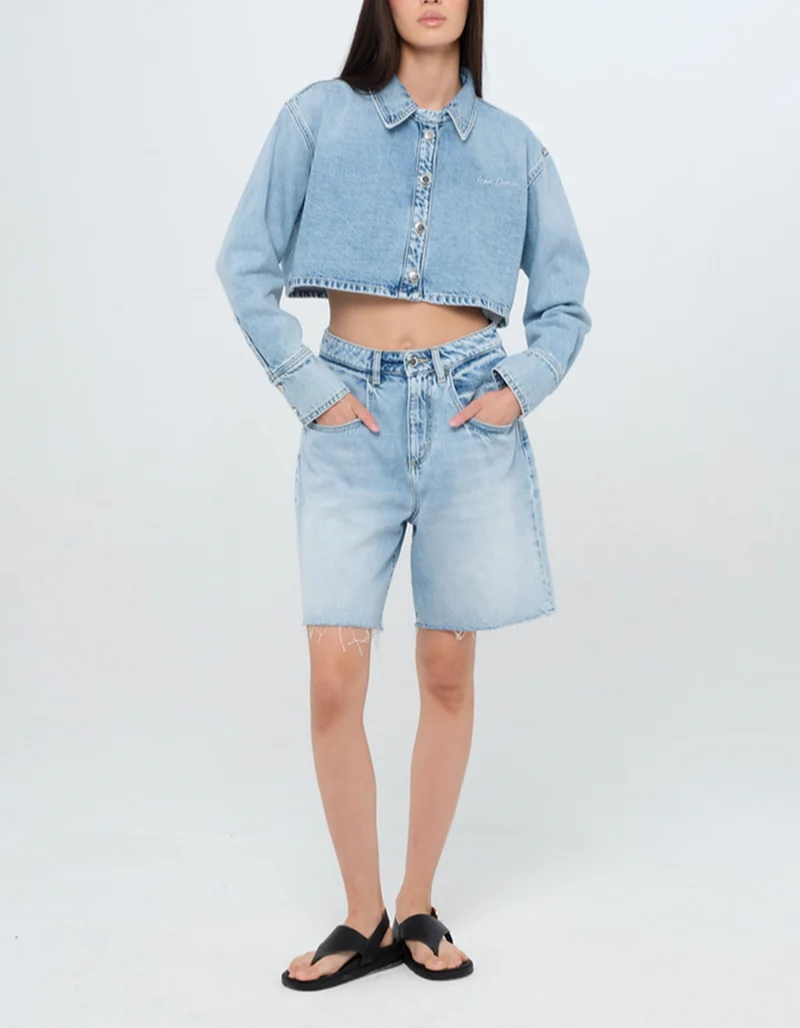 Cropped Jeans-Jacke Amber mit Label-Stickerei