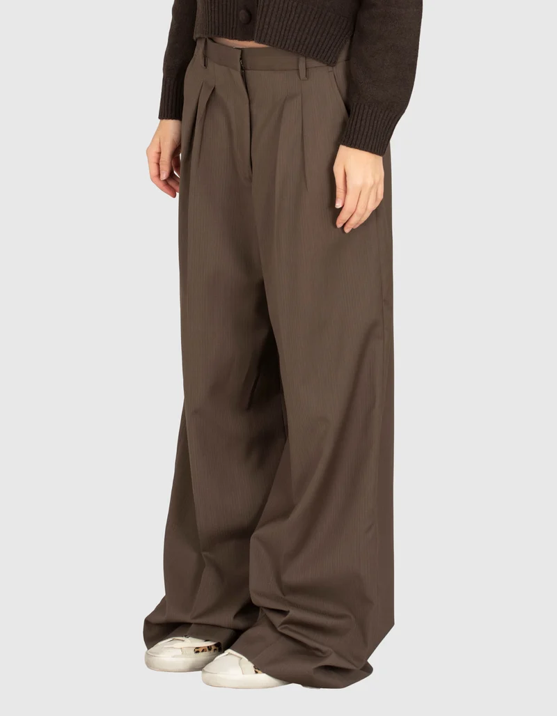 Nadelstreifen-Wide-Leg Woll-Hose