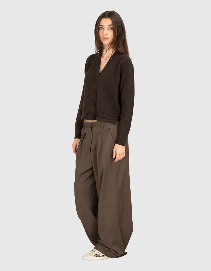 Nadelstreifen-Wide-Leg Woll-Hose
