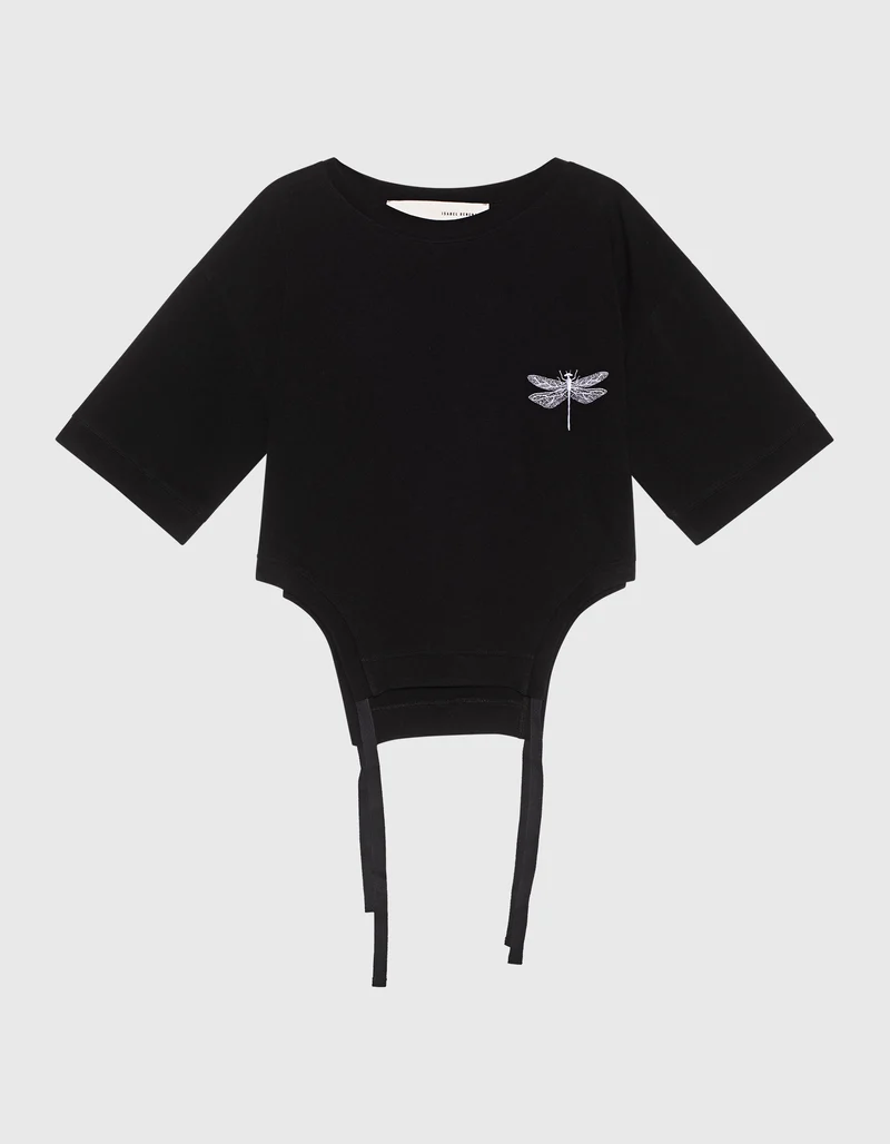 Oversize T-Shirt mit Binde-Details und dekorative Stickerei