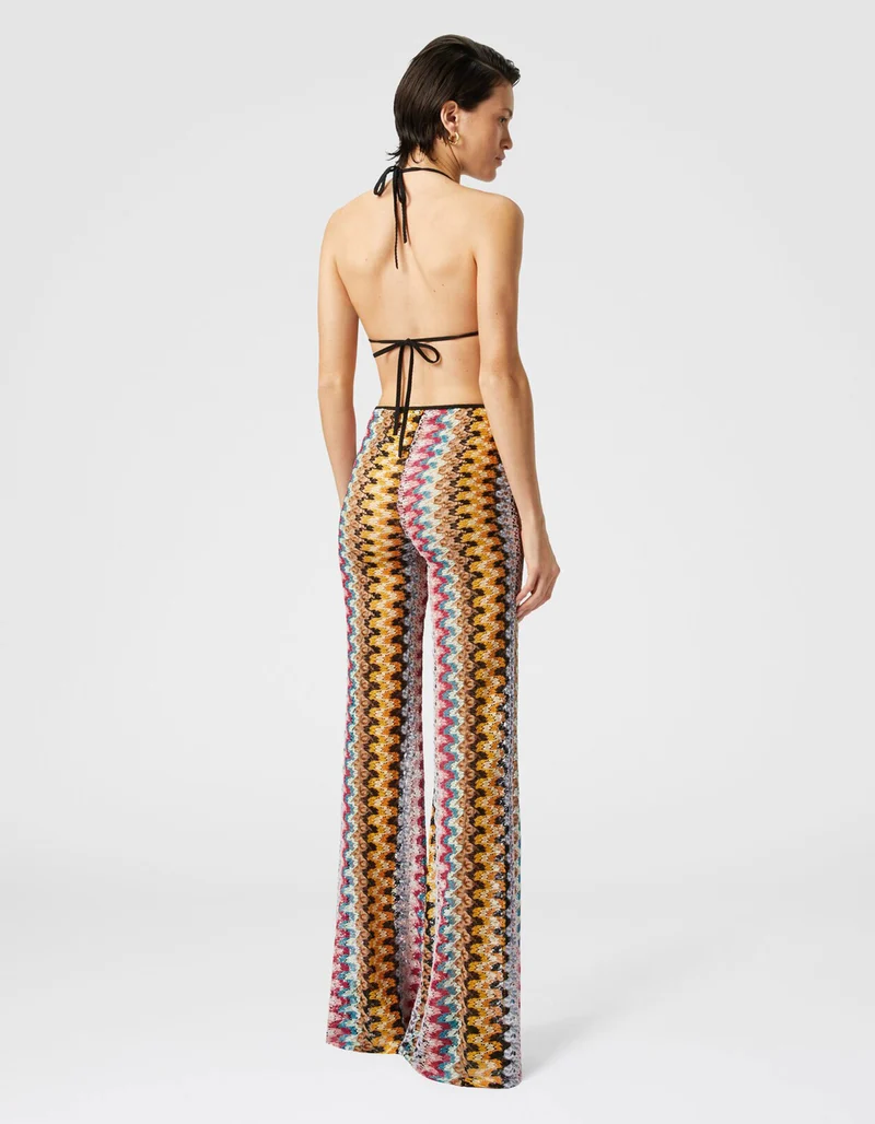 Ausgestellte Low-Waist Hose aus Lamé-Viskose-Spitze