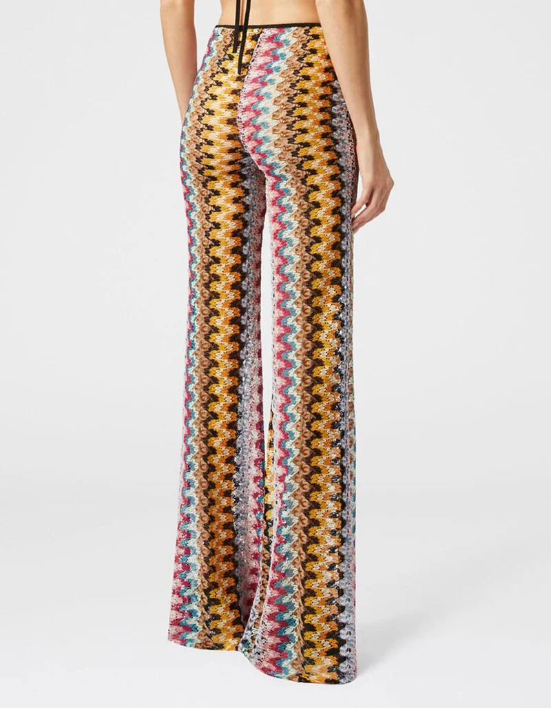 Ausgestellte Low-Waist Hose aus Lamé-Viskose-Spitze