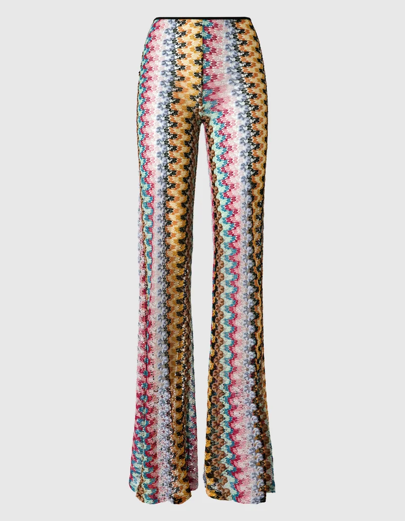 Ausgestellte Low-Waist Hose aus Lamé-Viskose-Spitze