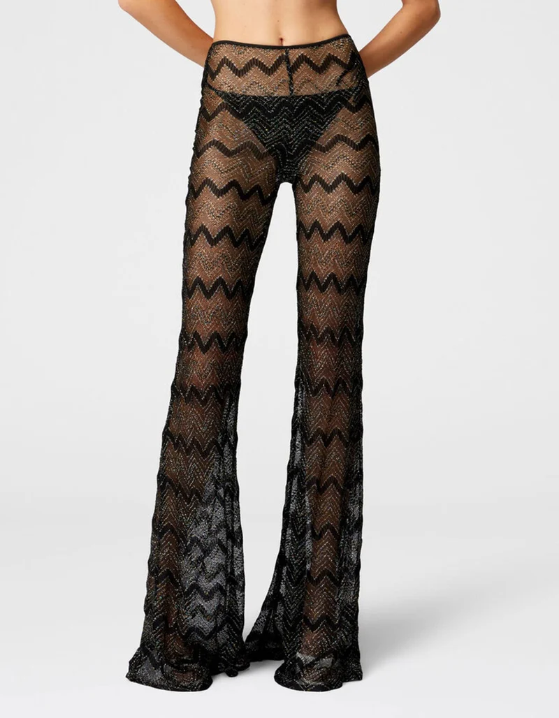 Ausgestellte Cover-up-Hose aus Zick-Zack-Lamé-Viskose