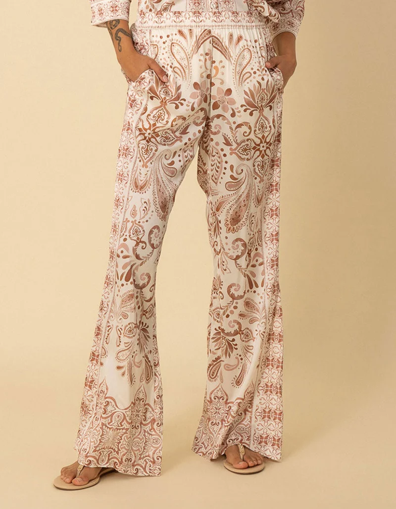Gemusterte Wide-Leg Hose mit Seidenanteil