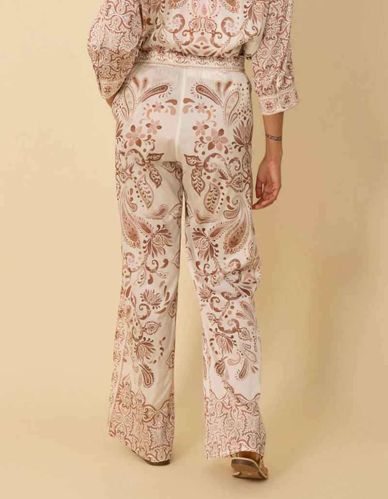 Gemusterte Wide-Leg Hose mit Seidenanteil