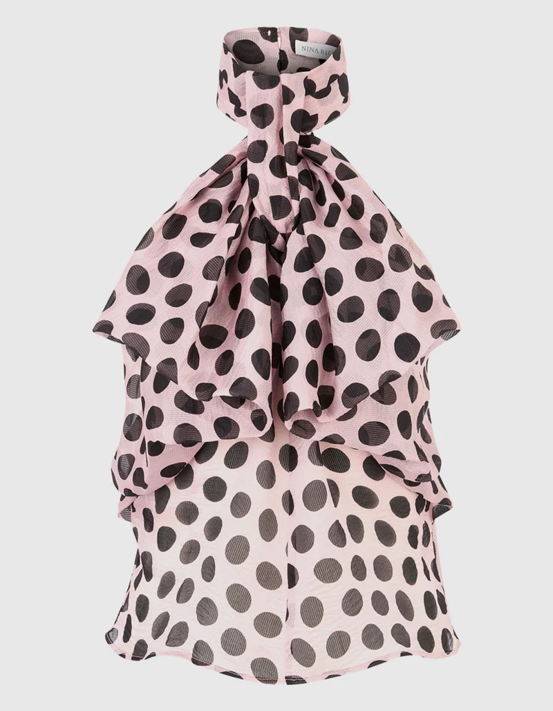 Seersucker-Neckholder-Seiden-Top mit Polka Dots