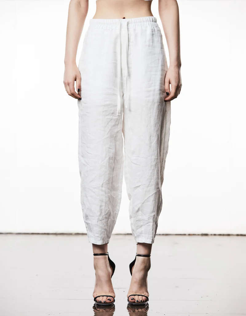 Barrel-Fit Leinen-Mix Hose