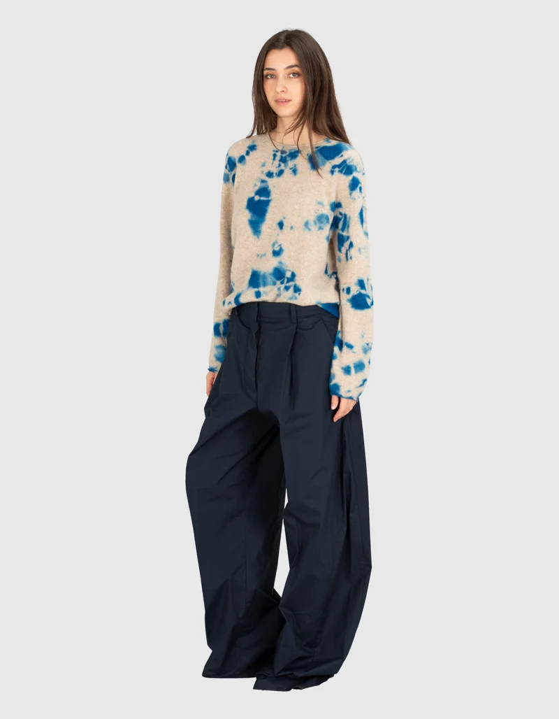 Wide-Leg Bundfalten-Chino