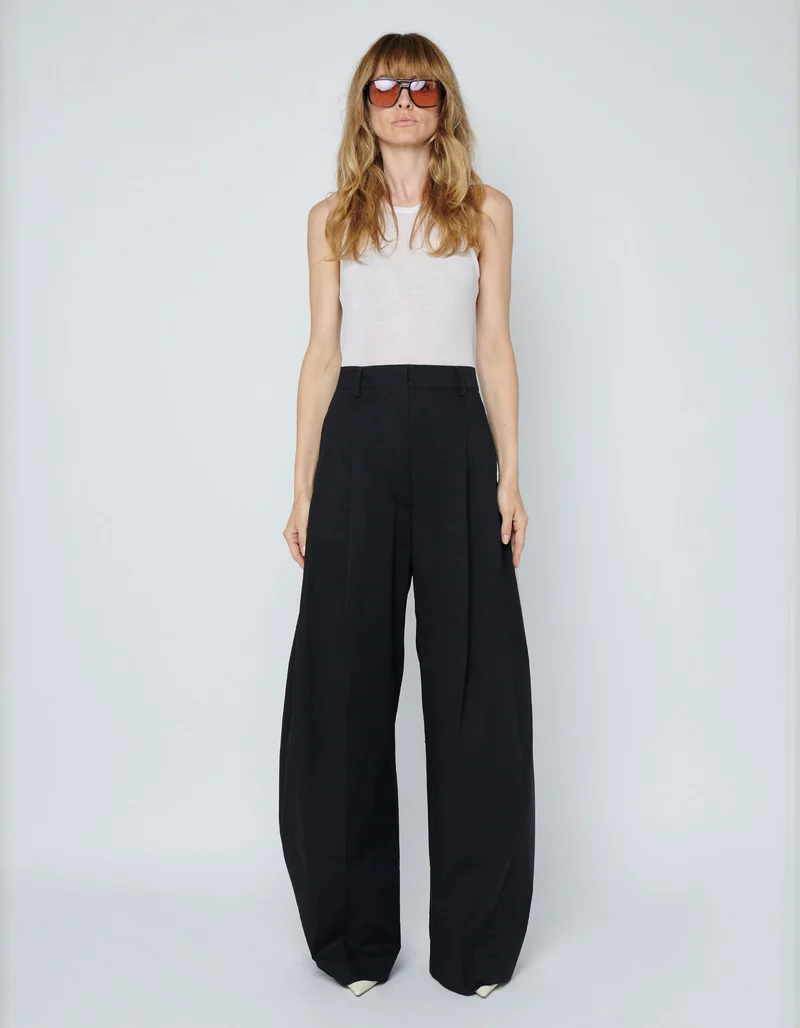 Wide-Leg Bundfalten-Chino