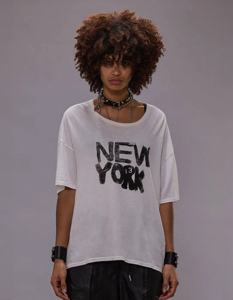Bedrucktes Oversize-T-Shirt mit Kaschmir-Anteil