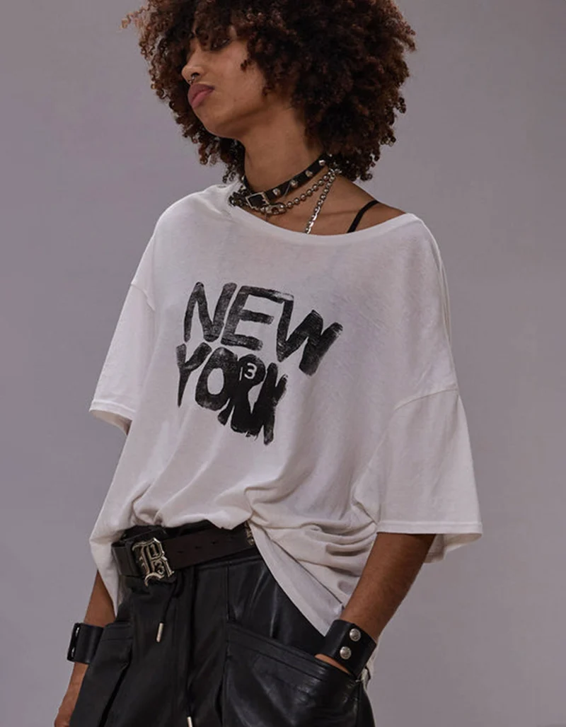 Bedrucktes Oversize-T-Shirt mit Kaschmir-Anteil