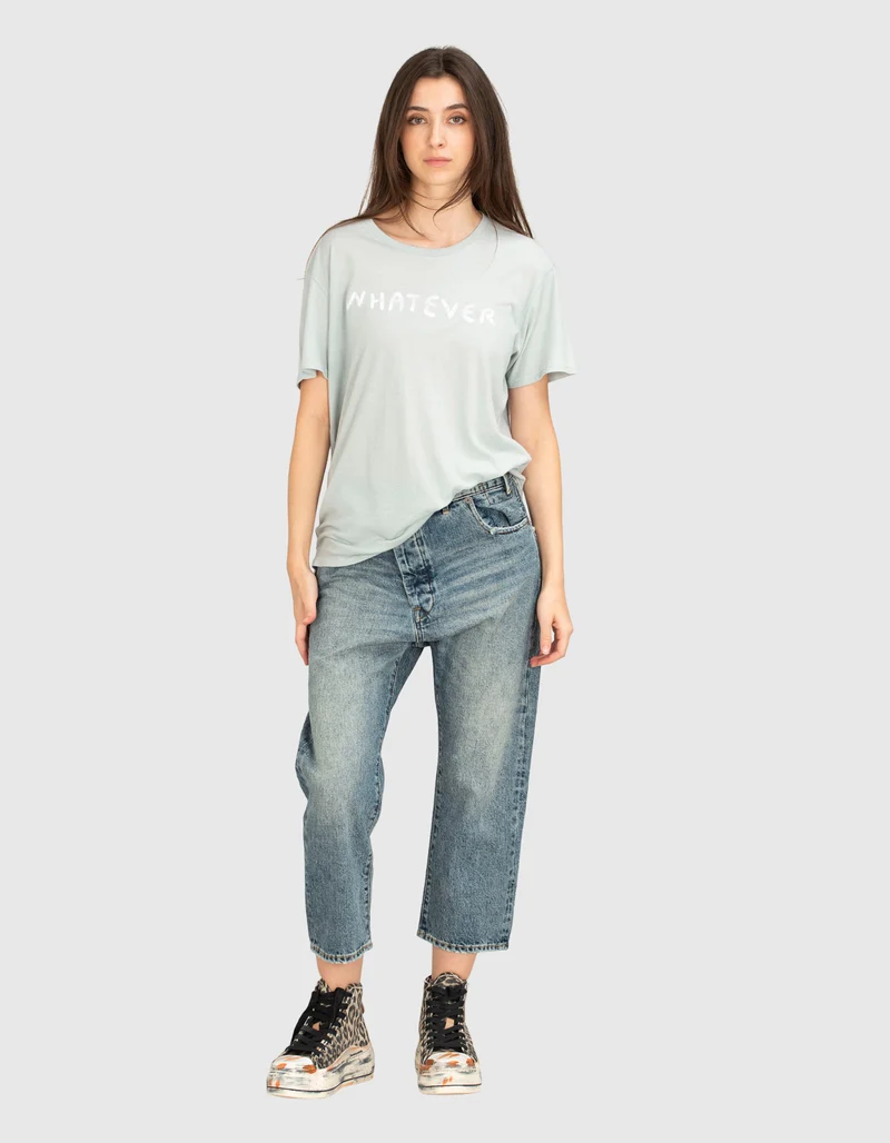 Washed-Out Jeans mit asymmetrischem Bund