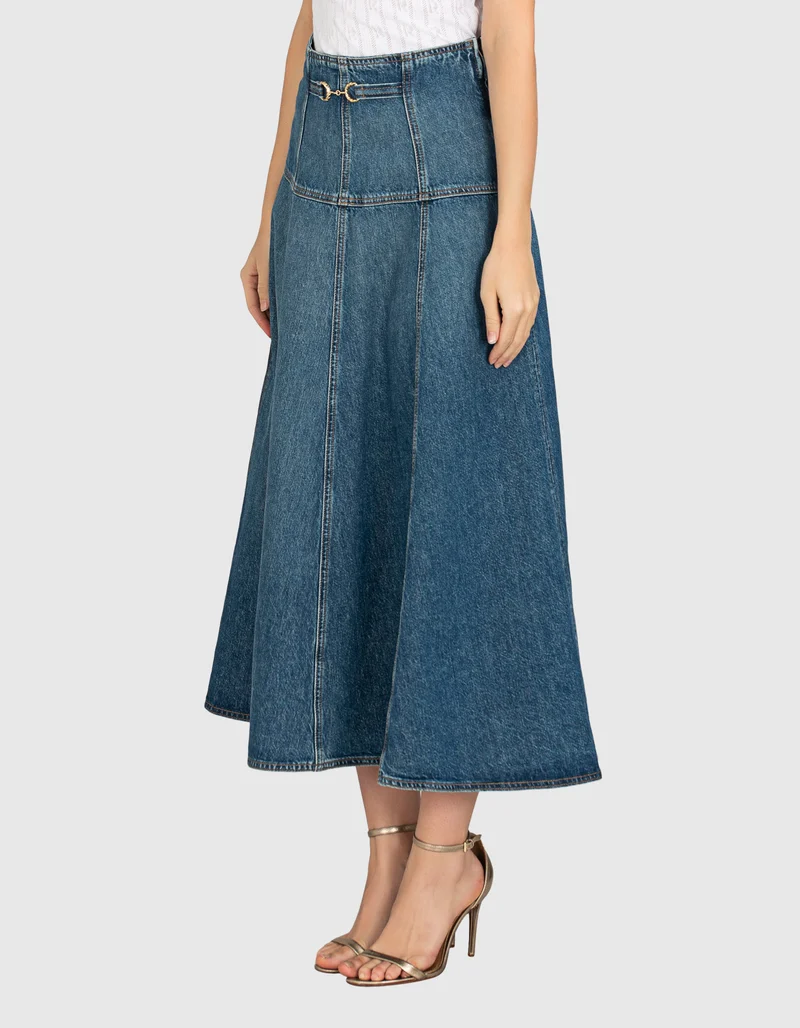 Ausgestellter Jeans-Rock mit dekorativem Metall-Detail