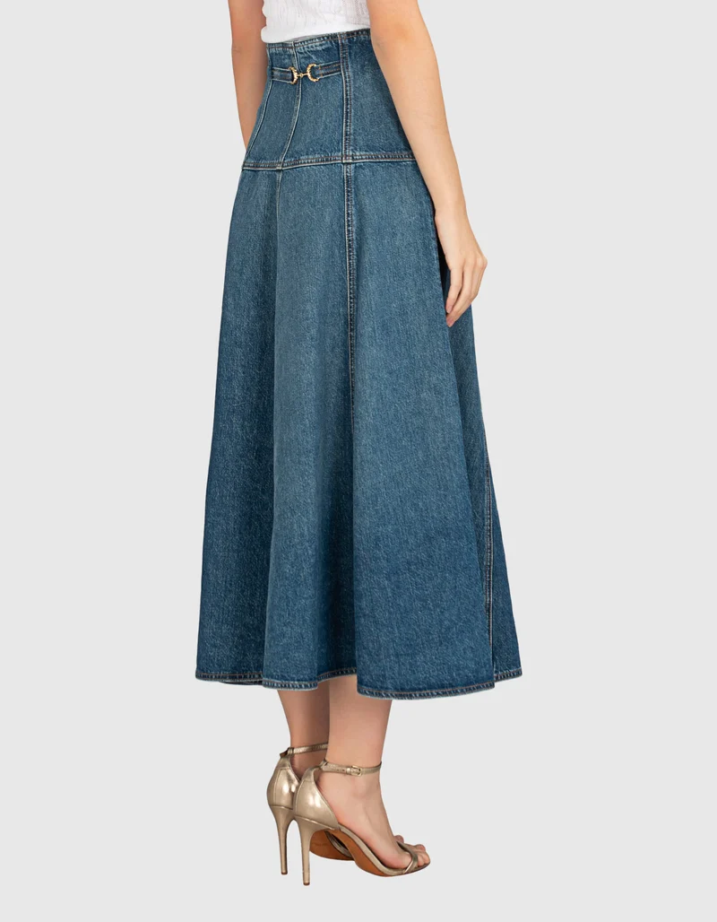 Ausgestellter Jeans-Rock mit dekorativem Metall-Detail
