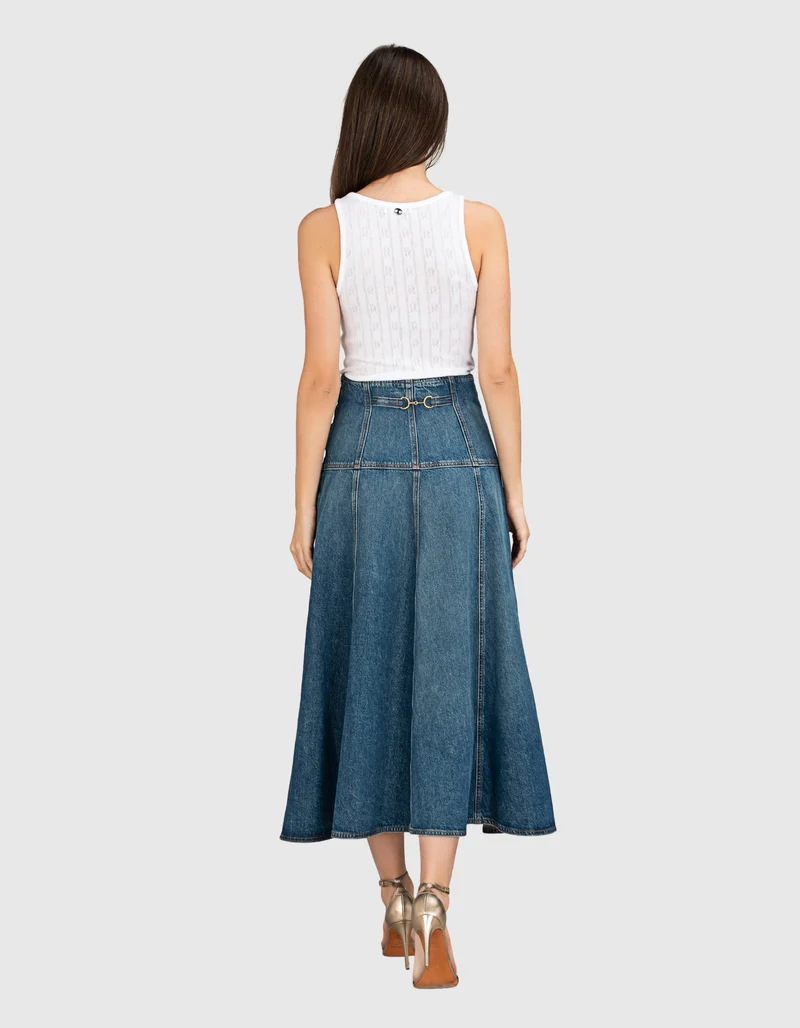 Ausgestellter Jeans-Rock mit dekorativem Metall-Detail