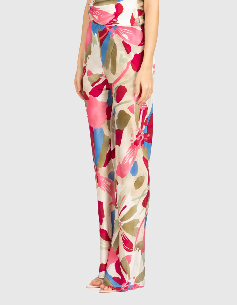 Florale Flare-Leg Seiden-Hose