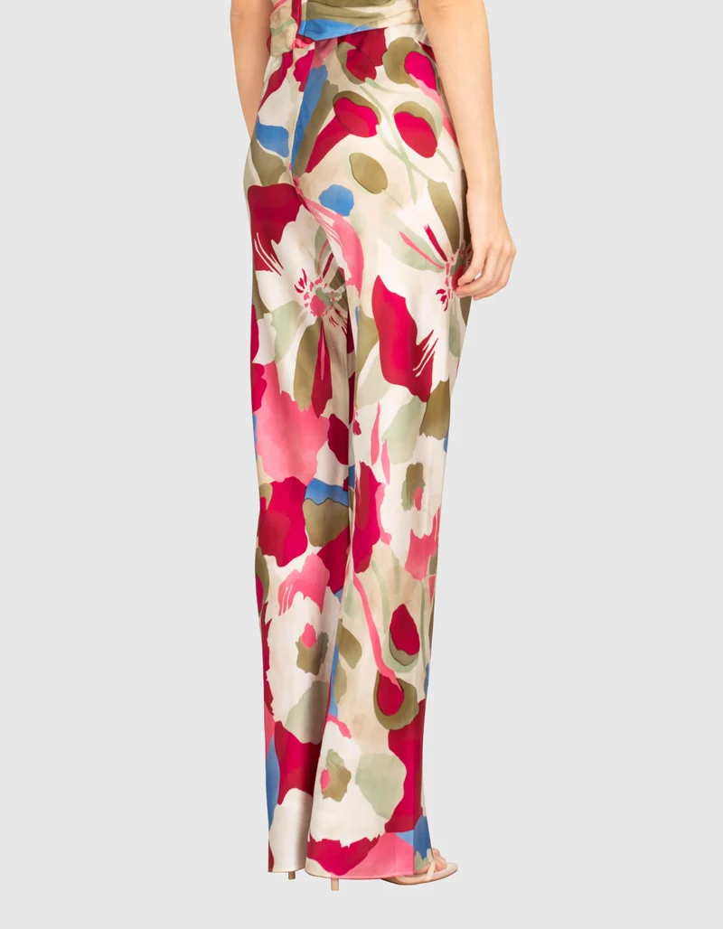 Florale Flare-Leg Seiden-Hose