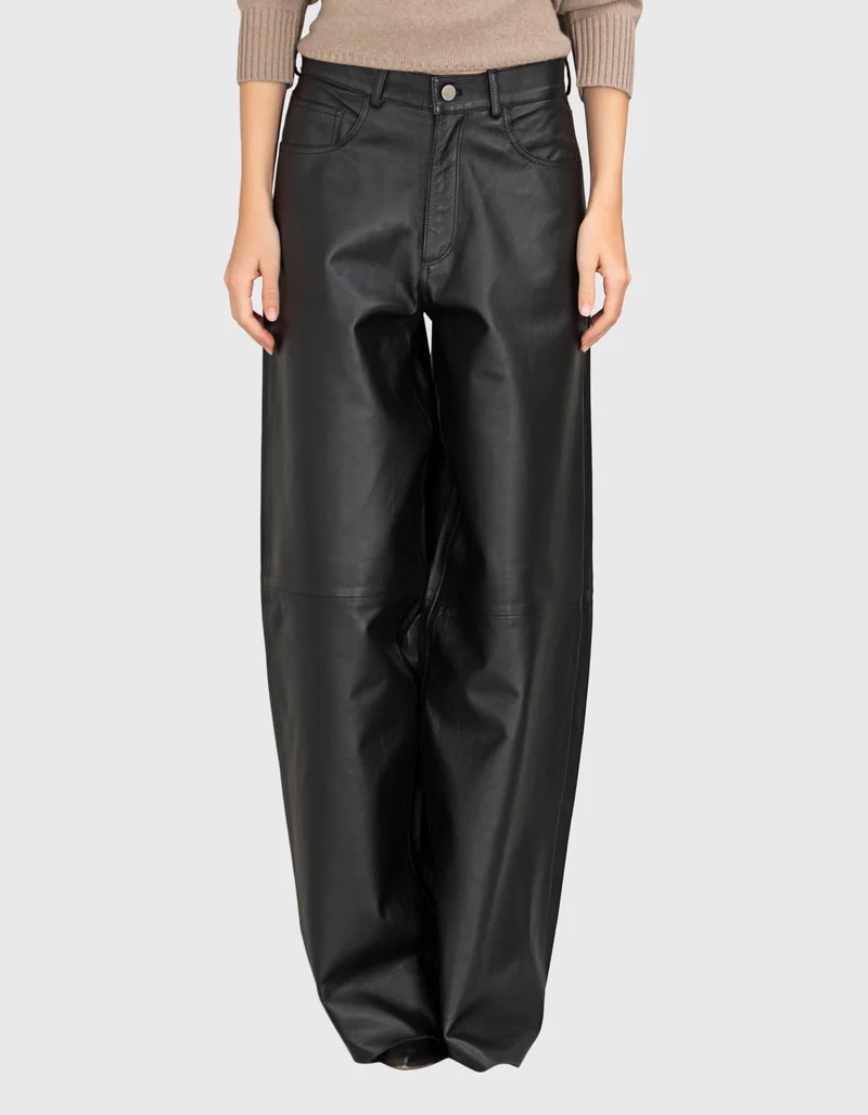 Wide-Leg Leder Hose