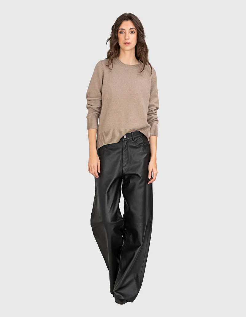 Wide-Leg Leder Hose