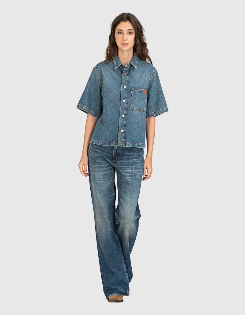 Washed-Out Wide-Leg Jeans