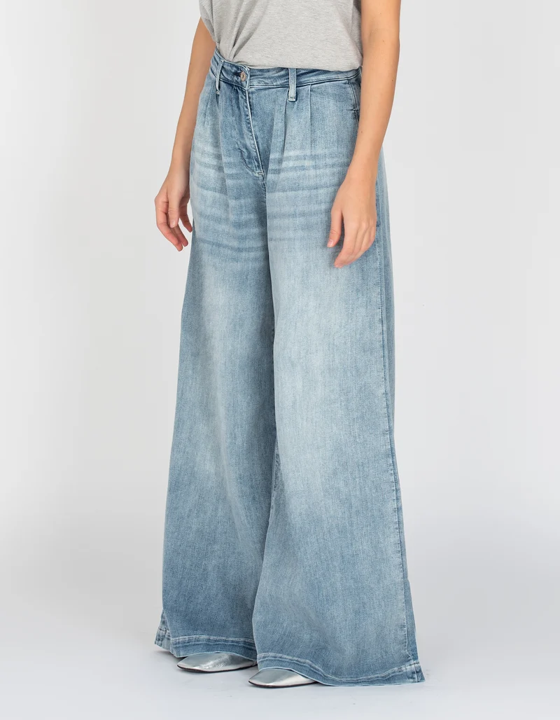 Wide-Leg Bundfalten-Jeans
