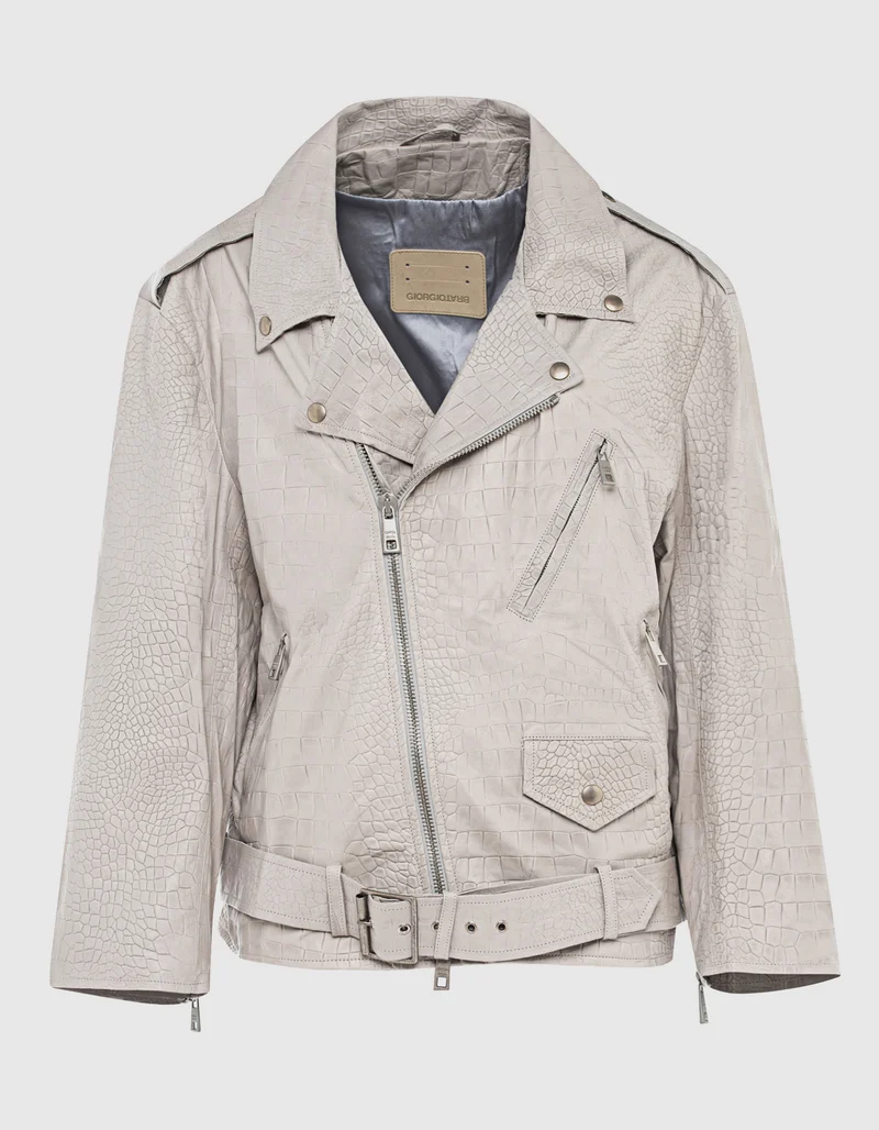 Oversize Lederjacke in Kroko-Optik