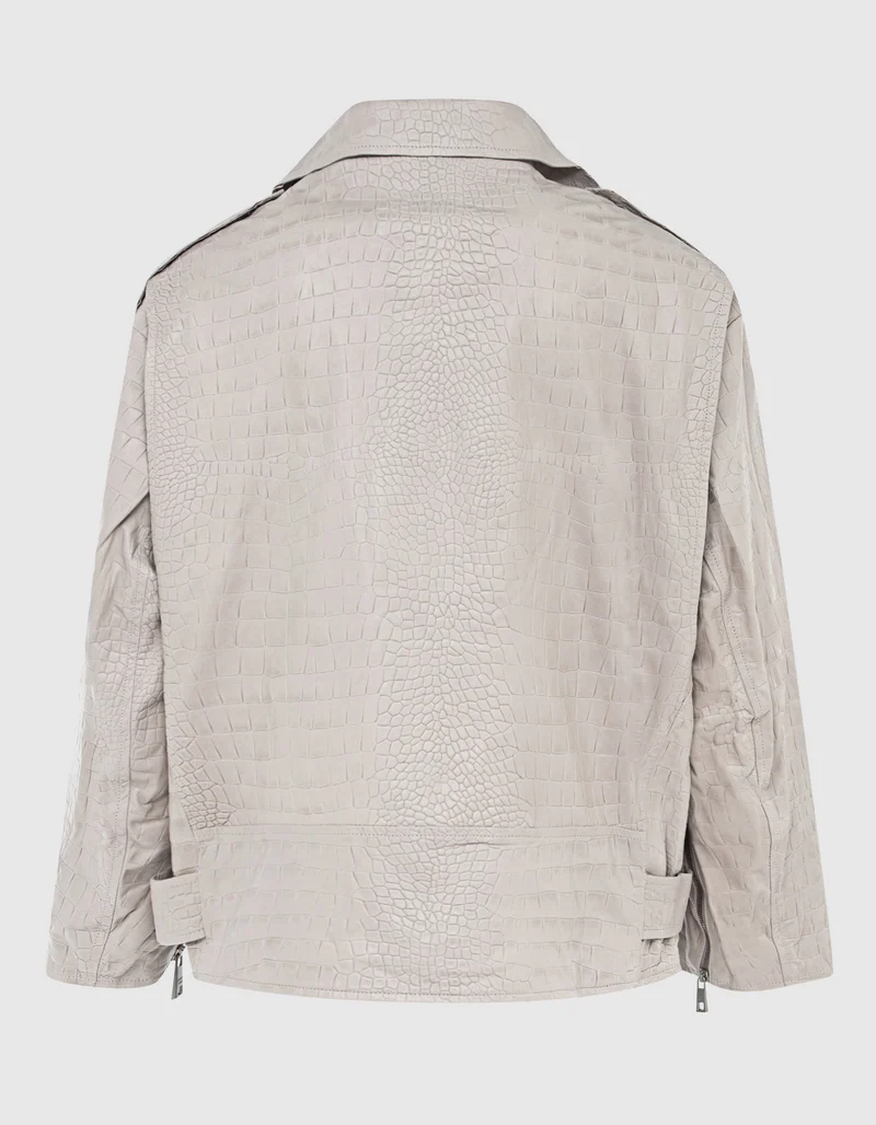 Oversize Lederjacke in Kroko-Optik