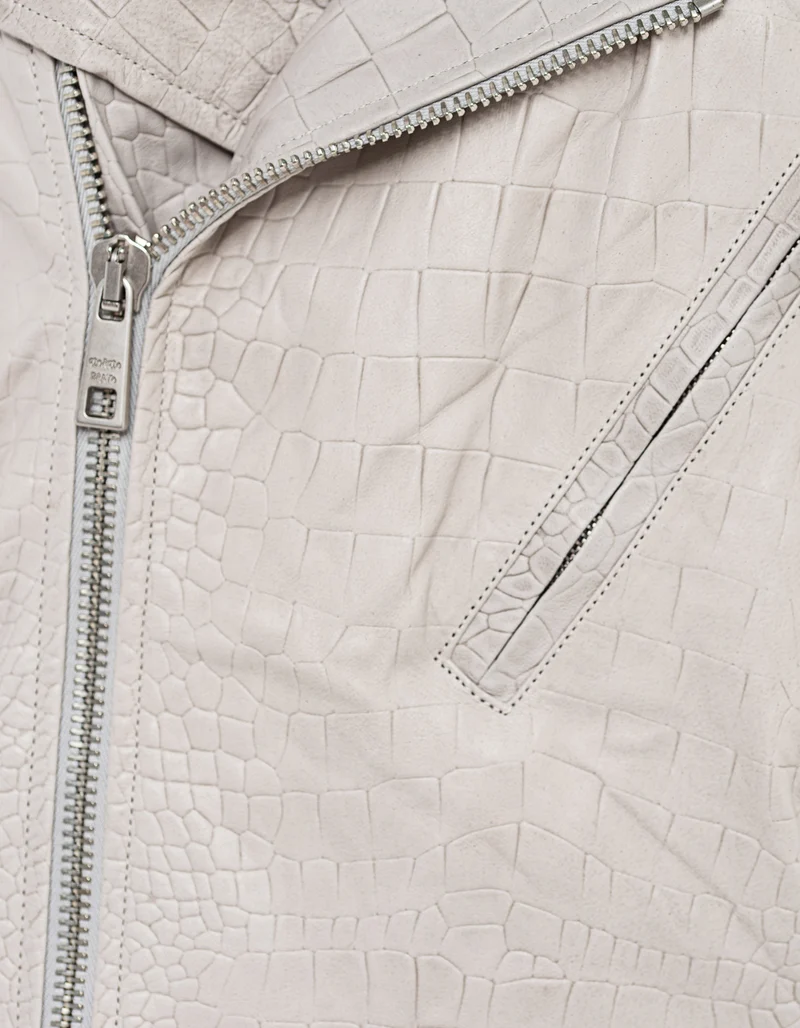 Oversize Lederjacke in Kroko-Optik