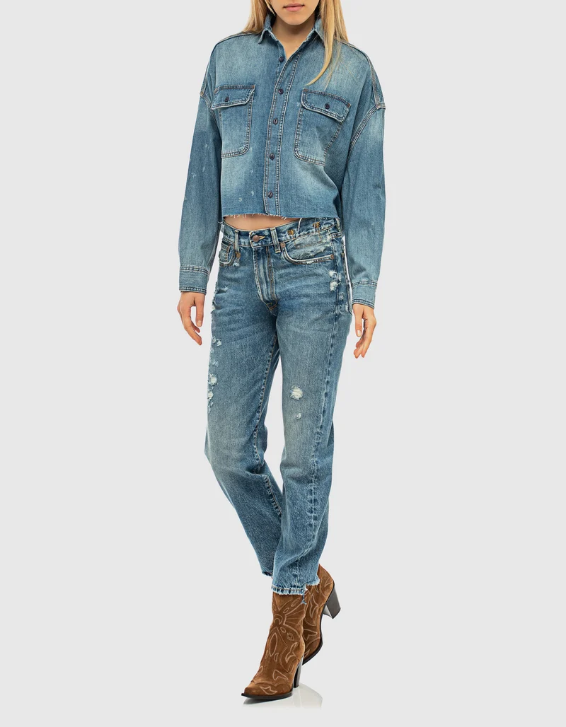 Destroyed Straight-Leg Jeans