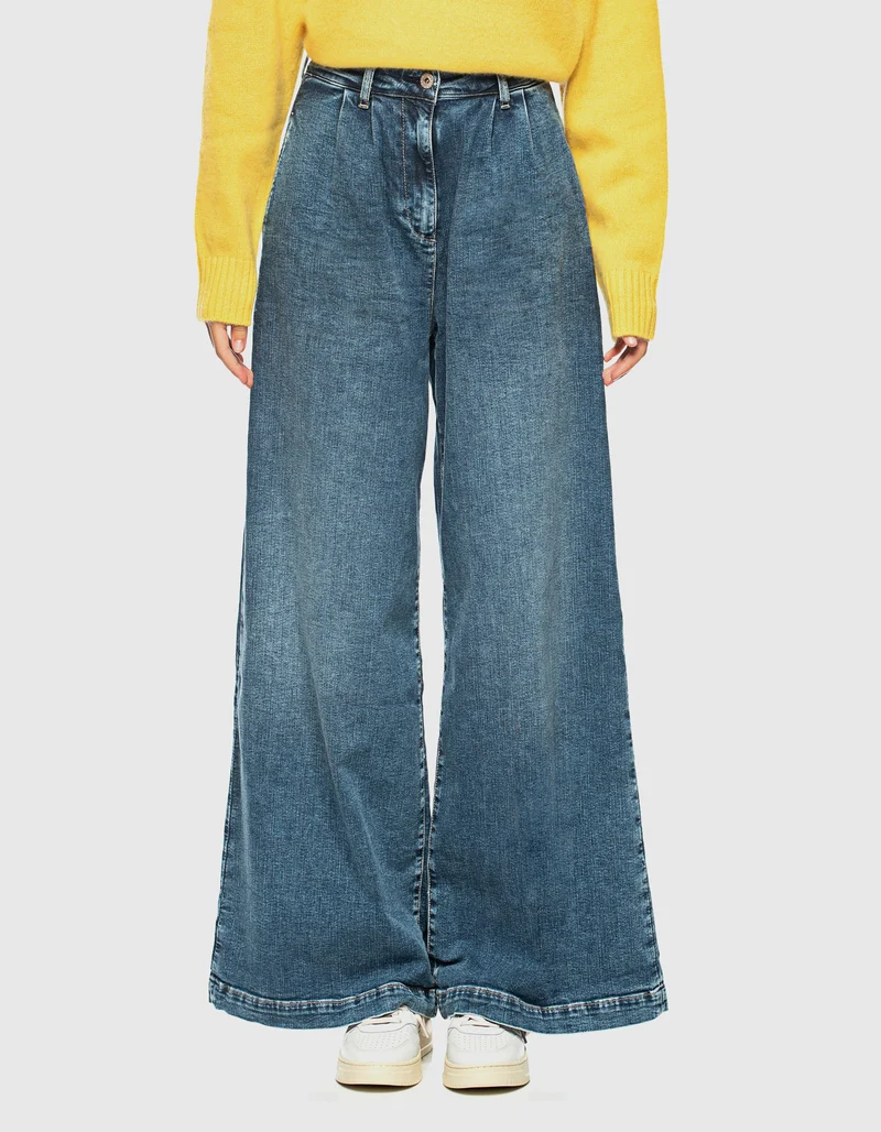 Wide-Leg Bundfalten-Jeans