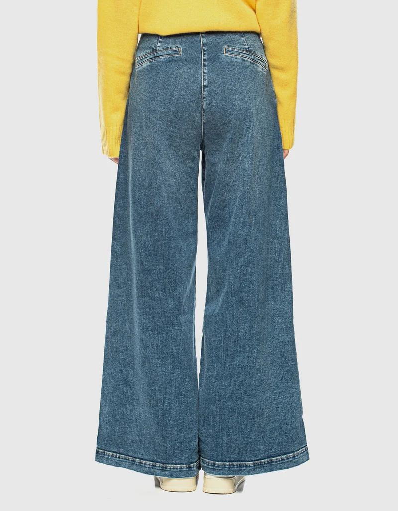 Wide-Leg Bundfalten-Jeans