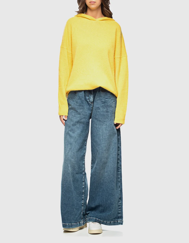 Wide-Leg Bundfalten-Jeans