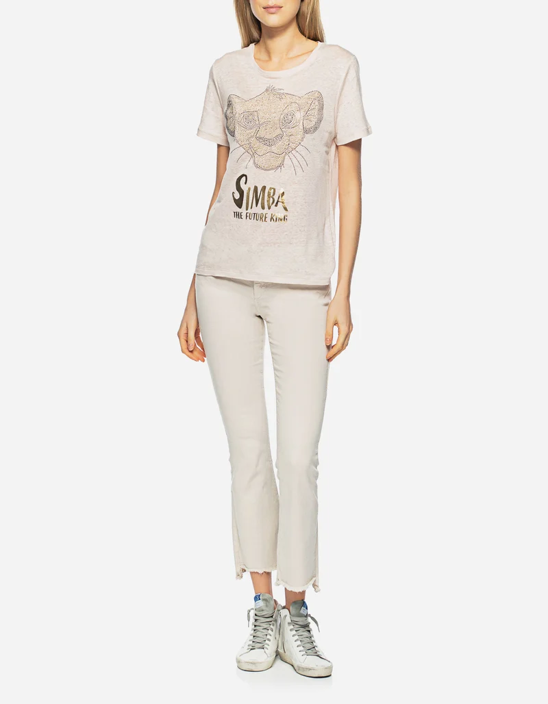 Leinen-T-Shirt mit Strasssteinen