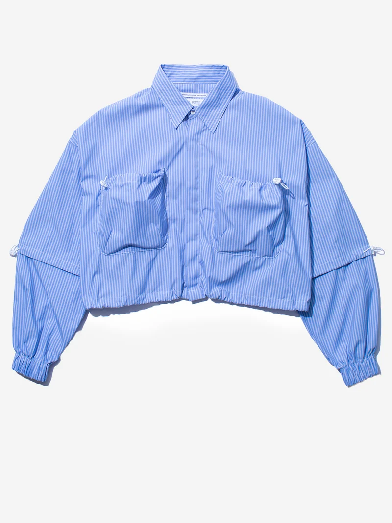 Camicia cropped 'Transform' a righe navy in misto lana