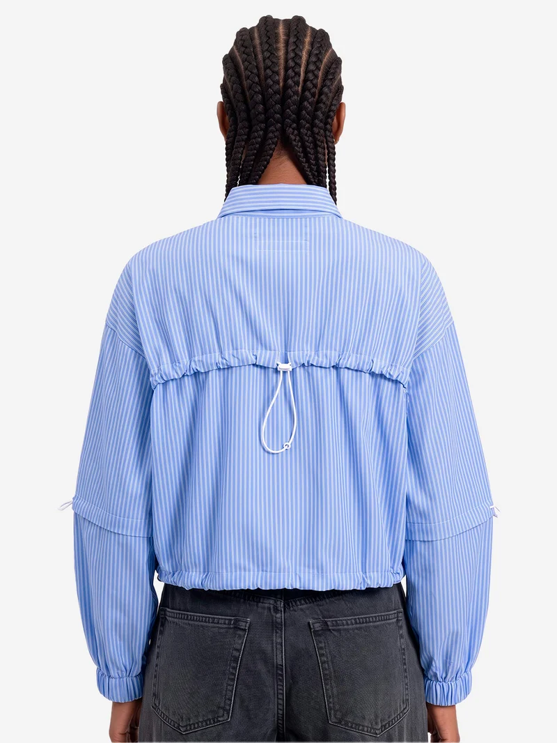 Camicia cropped 'Transform' a righe navy in misto lana