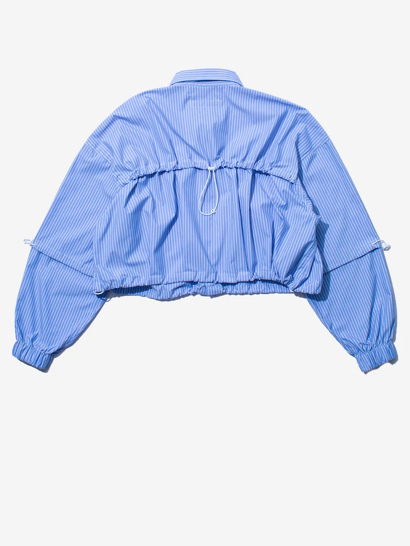 Camicia cropped 'Transform' a righe navy in misto lana